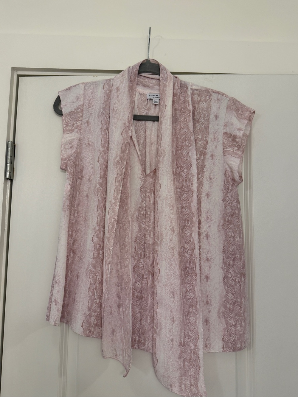 Current Air Pink Snake-Print Draped Cap-Sleeve Top